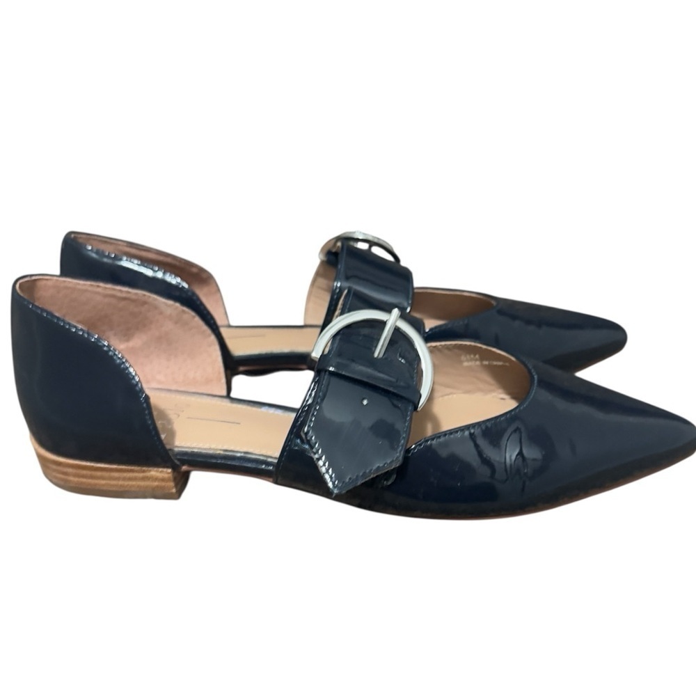 Linea Paolo Dean Navy Patent Leather Pointy Mary Jane Flats Buckle d'Orsay 6.5M - Picture 5 of 8